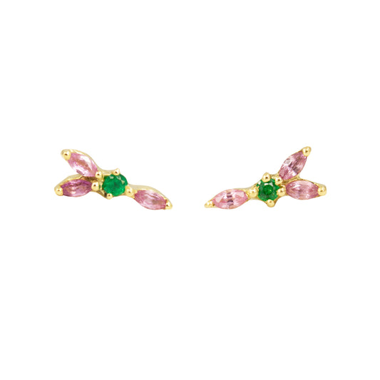 TINKERBELL STUD - MARQUISE PINK SAPPHIRES AND EMERALD - Irena Chmura Jewellery