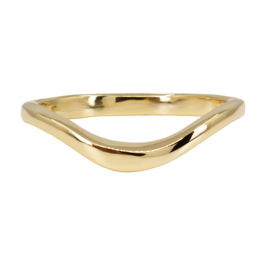 Delicately shaped gold wedding band. Design to gently hug your engagement ring.