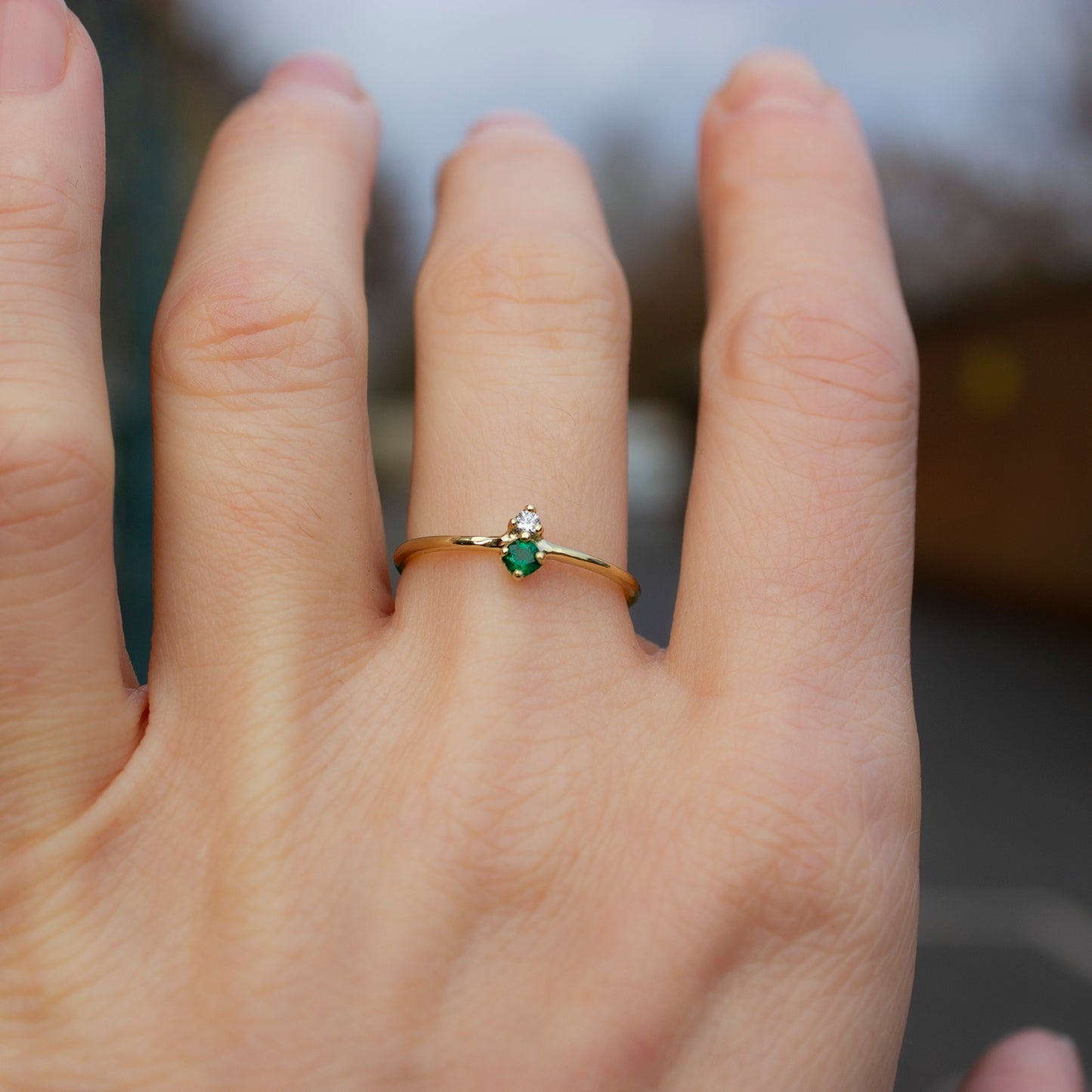 Duo Ring - Emerald And White Diamond - Irena Chmura Jewellery