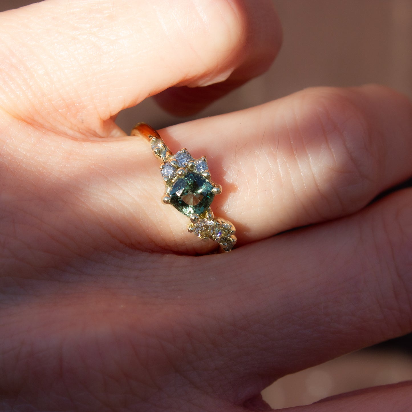 One Of A Kind Danae Ring - Green Madagascan Sapphire 0.7ct And Natural Yellow Diamonds