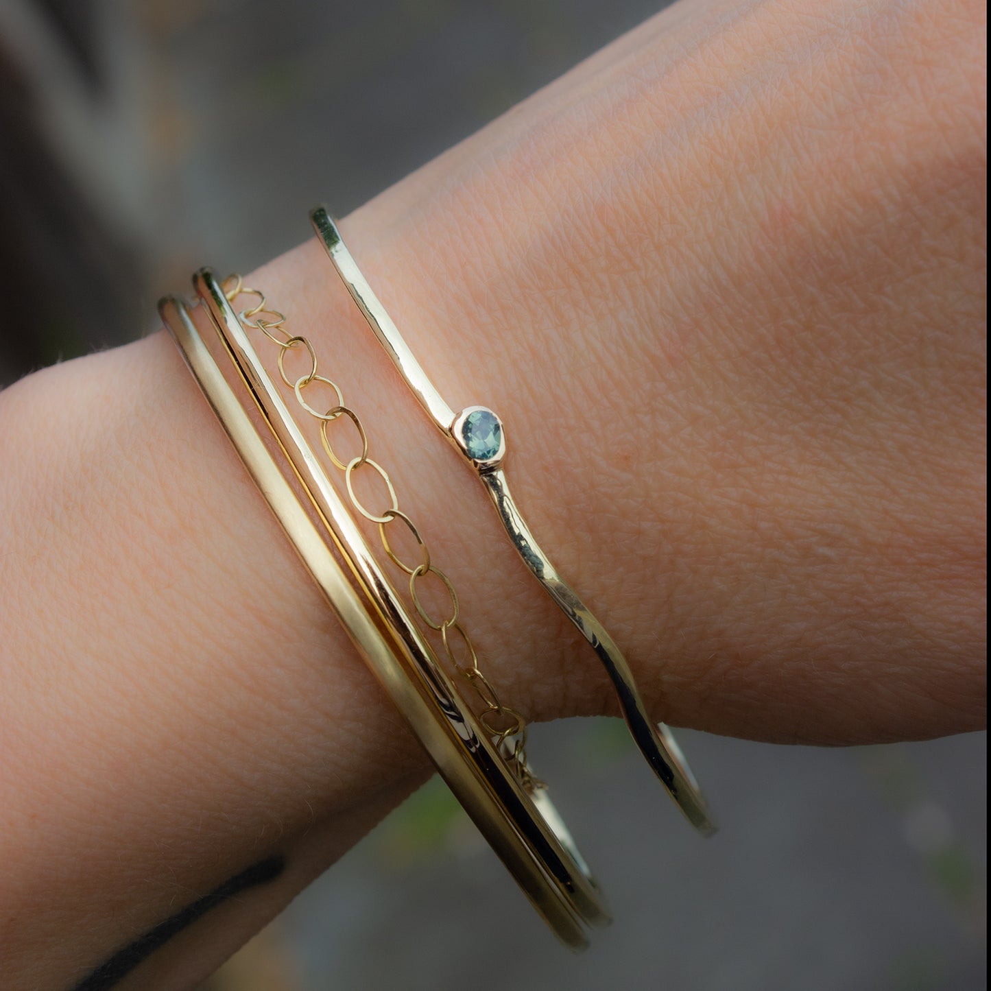 One Of A Kind Flow Bangle - Green Sapphire - Irena Chmura Jewellery