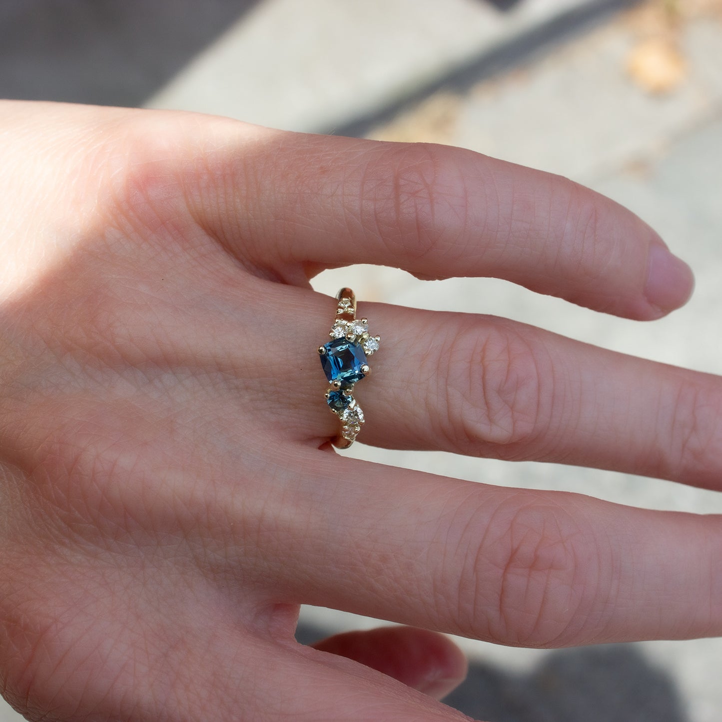 One Of A Kind Danae Ring - Teal Madagascan Sapphire 0.7ct And Natural Yellow Diamonds