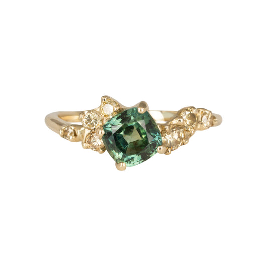 One Of A Kind Danae Engagement Ring - Montana Teal Sapphire And Natural Yellow Diamonds - Irena Chmura Jewellery
