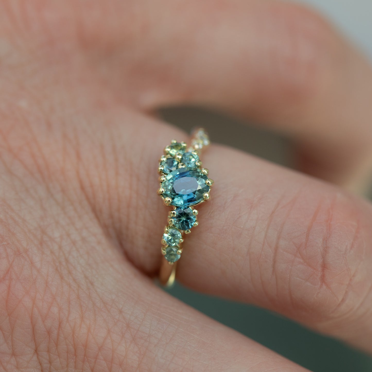 Dryad V Engagement Ring - Parti Teal Sapphires And Diamonds - Irena Chmura Jewellery