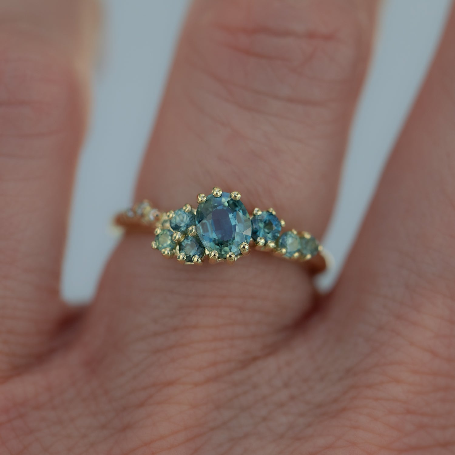 Dryad V Engagement Ring - Parti Teal Sapphires And Diamonds - Irena Chmura Jewellery