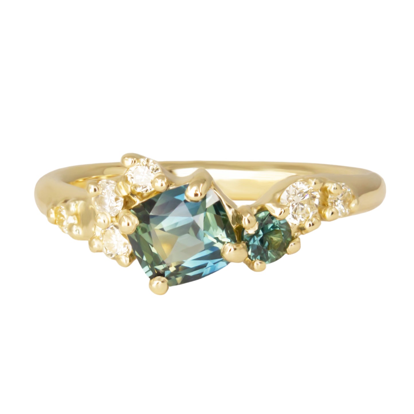 One Of A Kind Danae Ring - Teal Madagascan Sapphire 0.7ct And Natural Yellow Diamonds