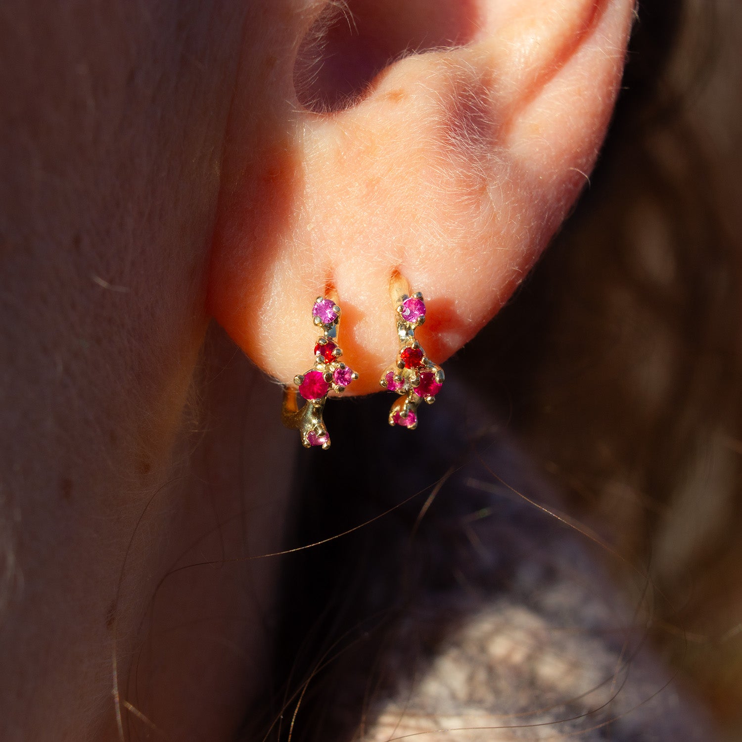 ANTHEIA HOOPS SMALL - RUBY AND PINK SAPPHIRES - Irena Chmura Jewellery