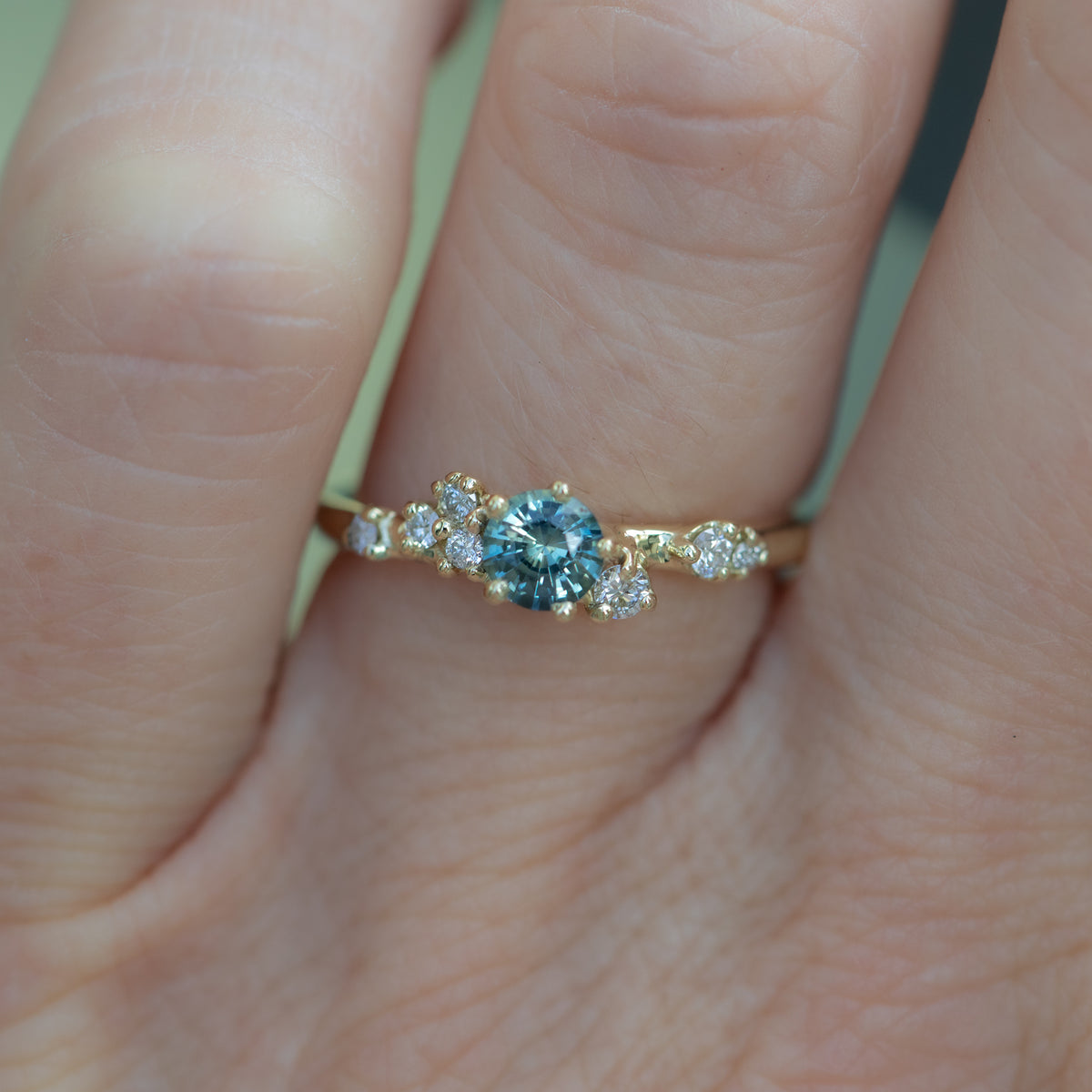 Antheia II Engagement Ring - Blue Teal Sapphire And White Diamonds