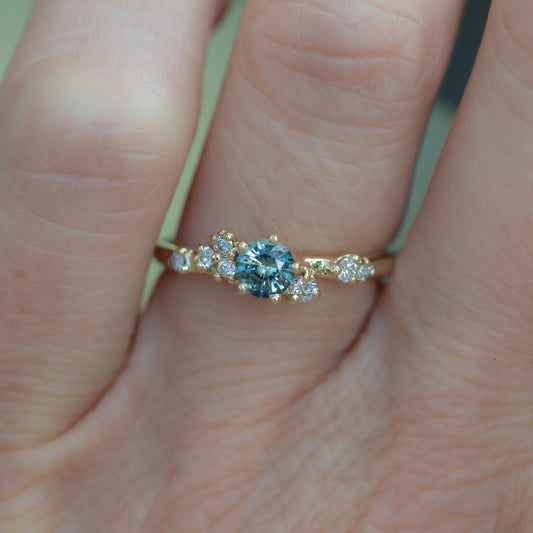 Antheia II Engagement Ring - Blue Teal Sapphire And White Diamonds