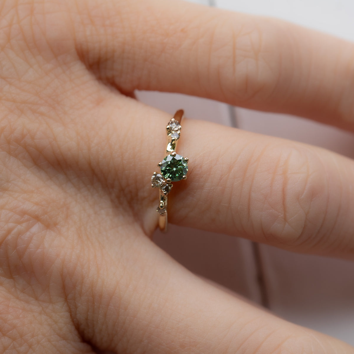 Antheia Engagement Ring - Green and Champagne Diamond