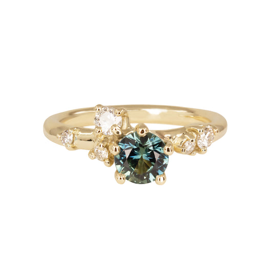 Antheia Engagement Ring - Teal Sapphire 0.8ct And Old Cut White Diamonds