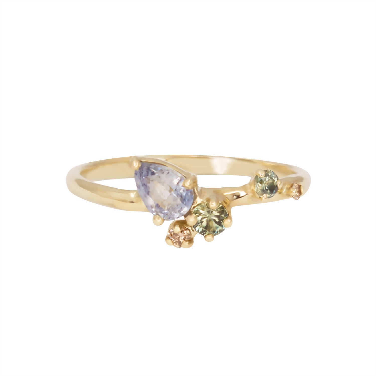 Sayuri Engagement Ring - Light Blue And Teal Sapphires And Champagne Diamonds - Irena Chmura Jewellery