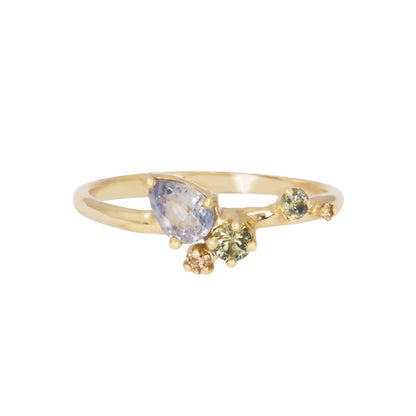 Sayuri Engagement Ring - Light Blue And Teal Sapphires And Champagne Diamonds - Irena Chmura Jewellery