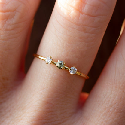 3 Stone Ring - Green Sapphire And White Diamonds - Irena Chmura Jewellery
