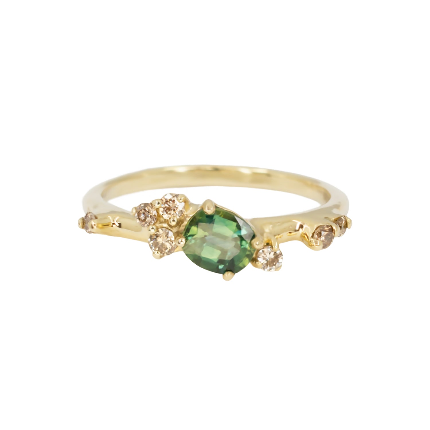Dryad III Engagement Ring - Teal Sapphire And Champagne Diamonds - Irena Chmura Jewellery