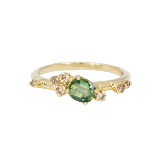 Dryad III Engagement Ring - Teal Sapphire And Champagne Diamonds - Irena Chmura Jewellery