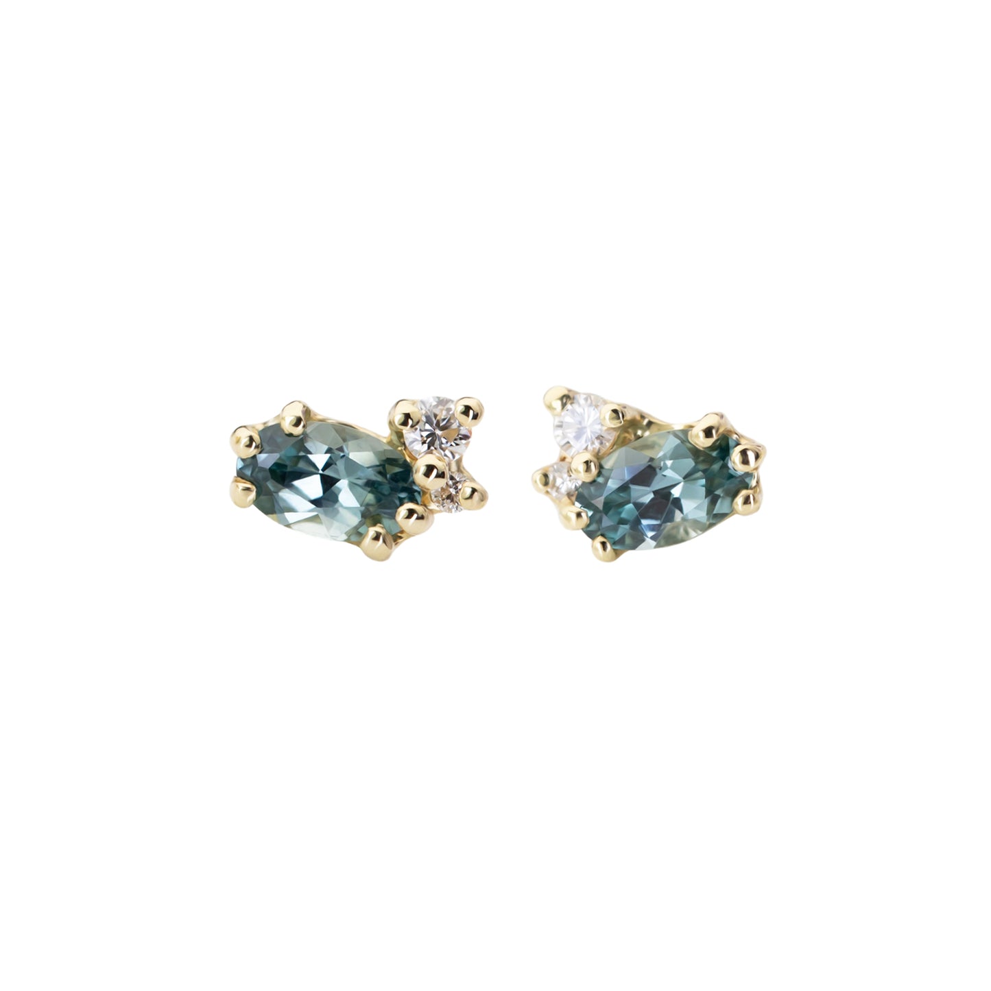 Dryad II Stud Earrings - Teal sapphire and White Diamond