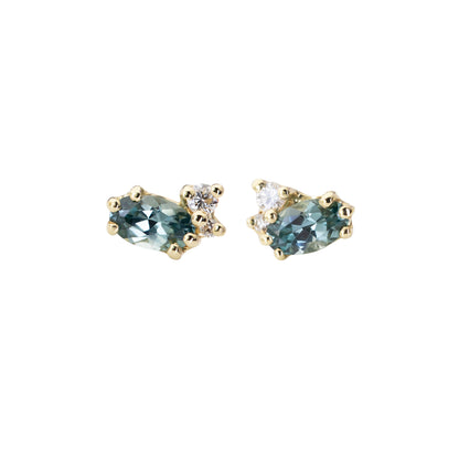 Dryad II Stud Earrings - Teal sapphire and White Diamond