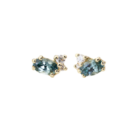 Dryad II Stud Earrings - Teal sapphire and White Diamond - Irena Chmura Jewellery