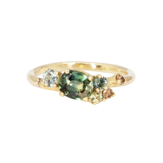 Dryad Engagement Cluster Ring - Parti Sapphires And Champagne Diamonds - Irena Chmura Jewellery
