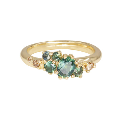 Dryad Engagement Ring - Teal Sapphires And Champagne Diamonds - Irena Chmura Jewellery