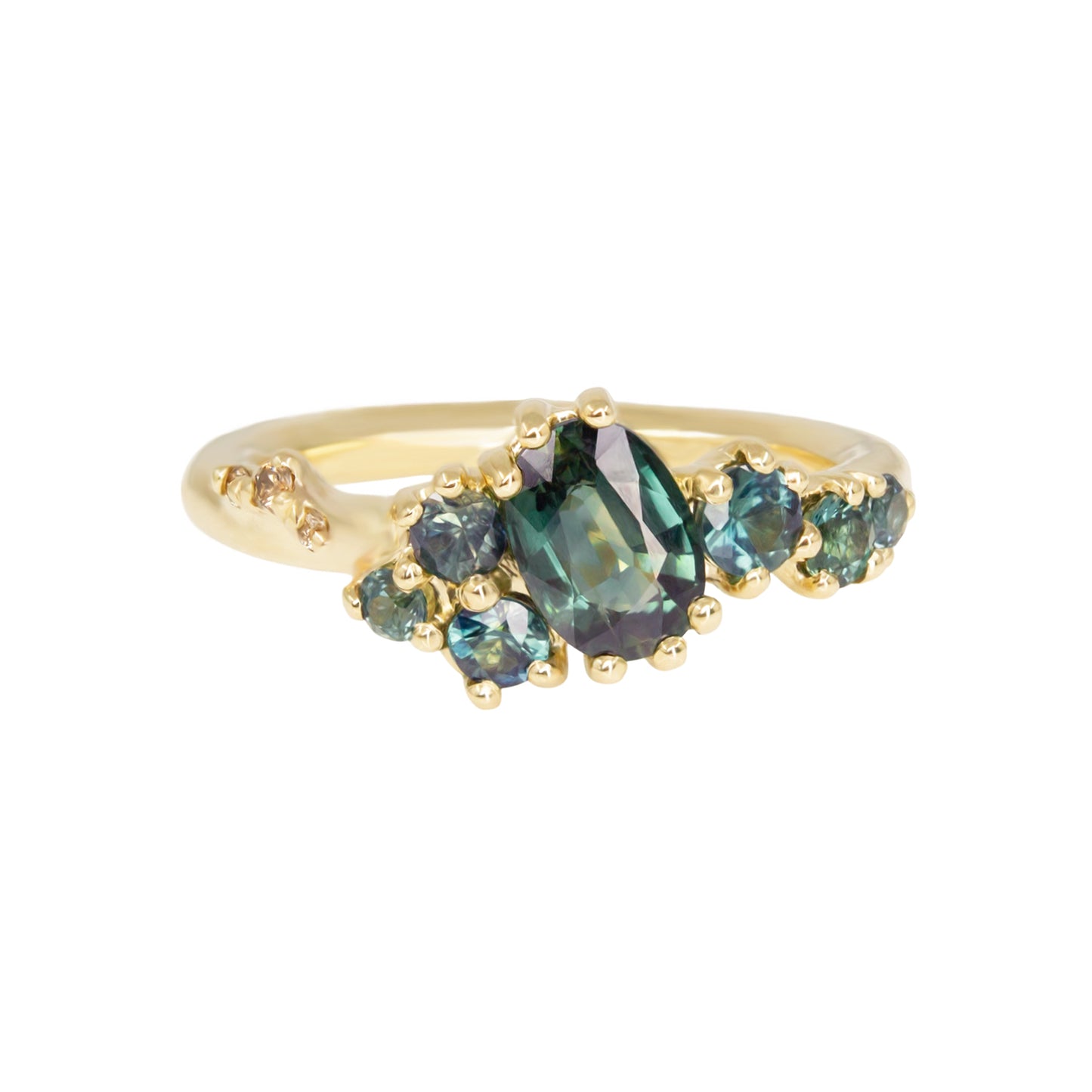 Dryad V Engagement Ring - Teal Sapphires And Champagne Diamonds - Irena Chmura Jewellery
