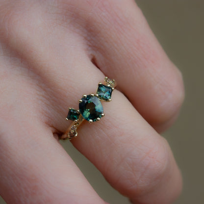 Dryad Trilogy Engagement Ring - Teal Sapphires And Champagne Diamonds - Irena Chmura Jewellery