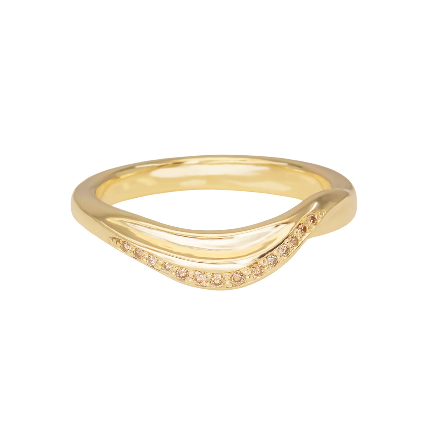 Grass Leaf Wedding Band - Champagne Diamonds - Irena Chmura Jewellery