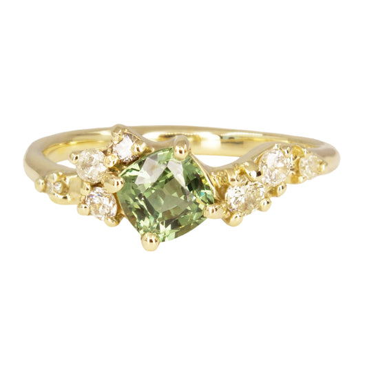 One Of A Kind Danae Ring - Green Madagascan Sapphire And Natural Yellow Diamonds