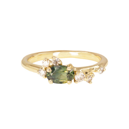 Dryad II Engagement Ring - Green Parti Sapphire And Salt & Pepper Diamonds - Irena Chmura Jewellery