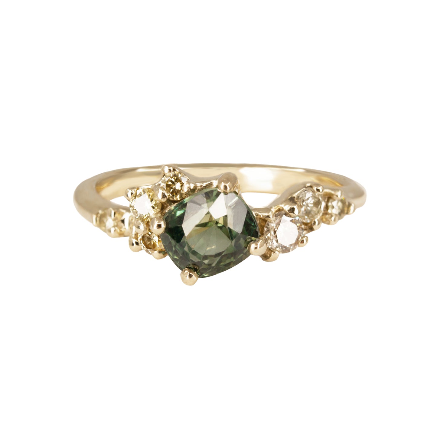 Danae Engagement Ring -Teal Green Sapphire And Yellow Diamonds - Irena Chmura Jewellery