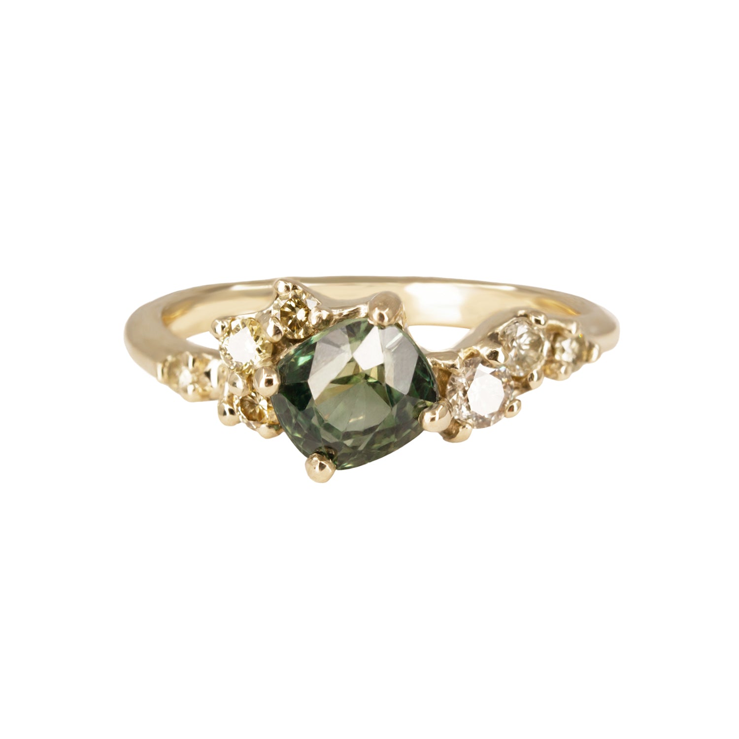 Danae Engagement Ring -Teal Green Sapphire And Yellow Diamonds - Irena Chmura Jewellery