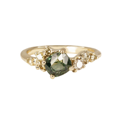 Danae Engagement Ring -Teal Green Sapphire And Yellow Diamonds - Irena Chmura Jewellery