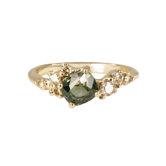 Danae Engagement Ring -Teal Green Sapphire And Yellow Diamonds - Irena Chmura Jewellery