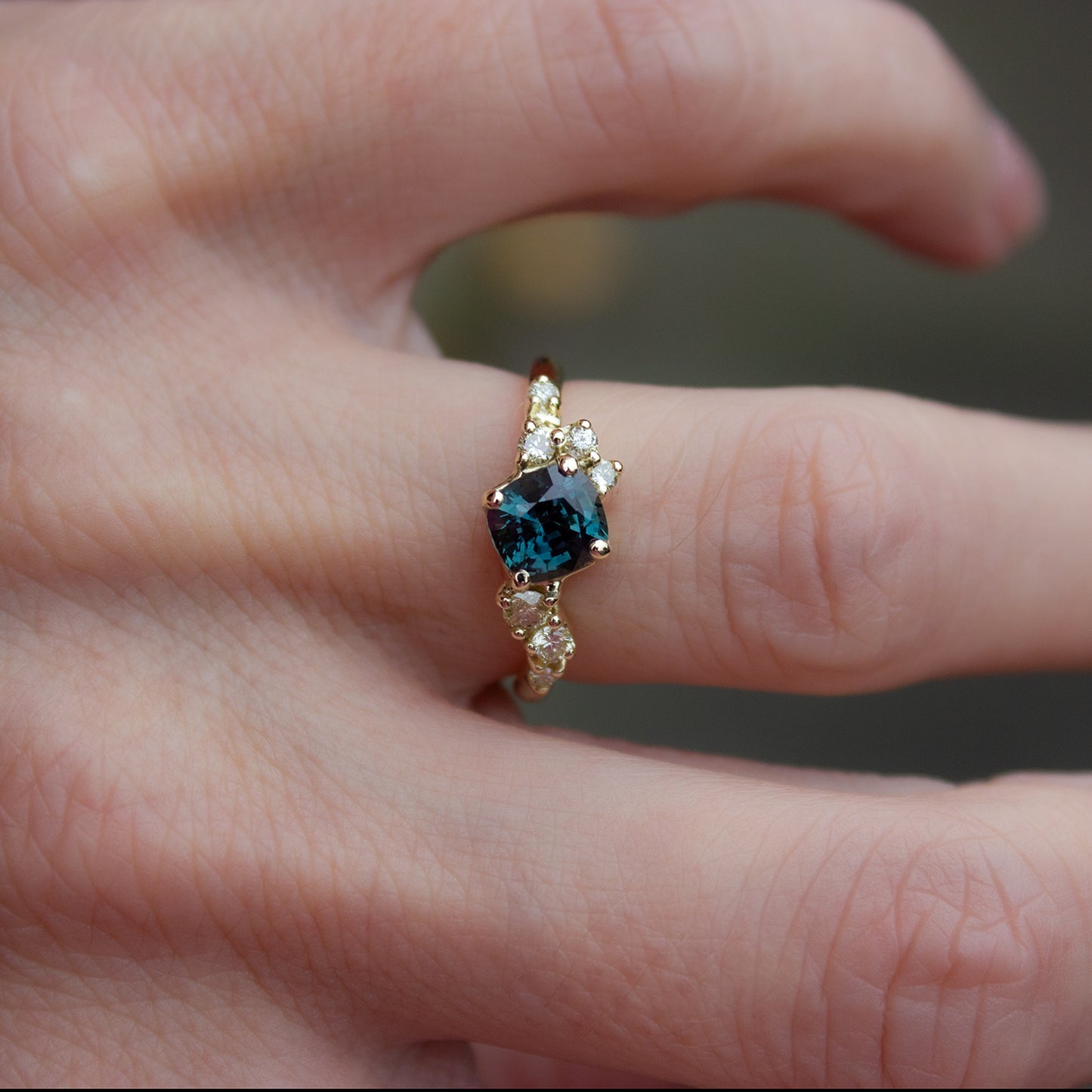 One Of A Kind Danae Ring - Montana Teal Sapphire And Natural Yellow Diamonds