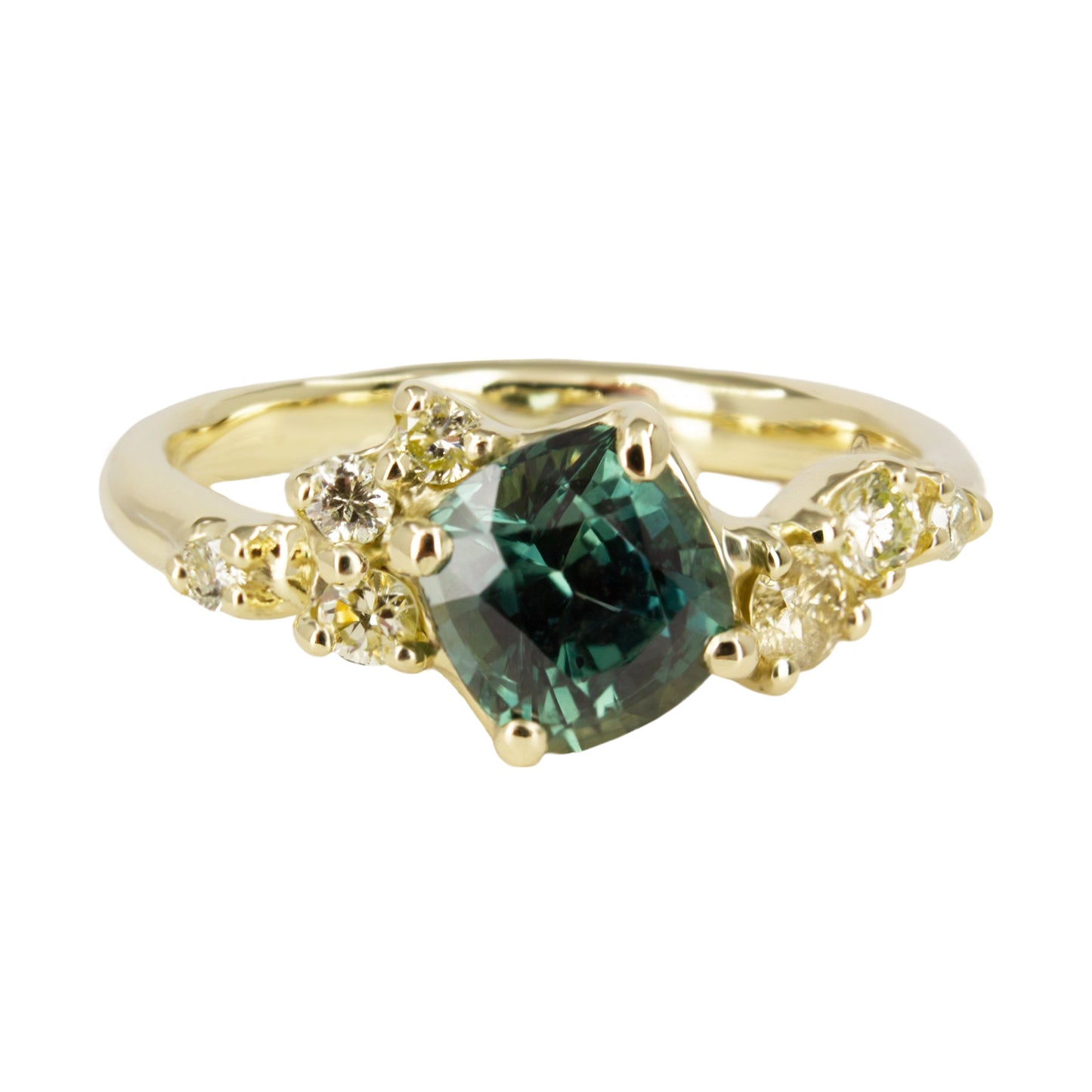 One Of A Kind Danae Ring - Montana Teal Sapphire And Natural Yellow Diamonds