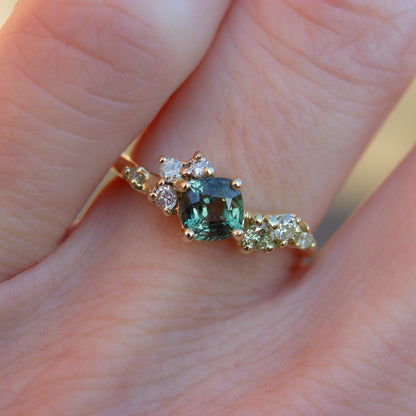 One Of A Kind Danae Ring - Green Madagascan Sapphire And Natural Yellow Diamonds