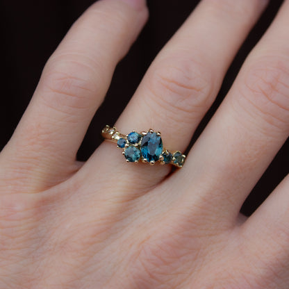 One Of A Kind Dryad V Ring - Teal Sapphires And Champagne Diamonds