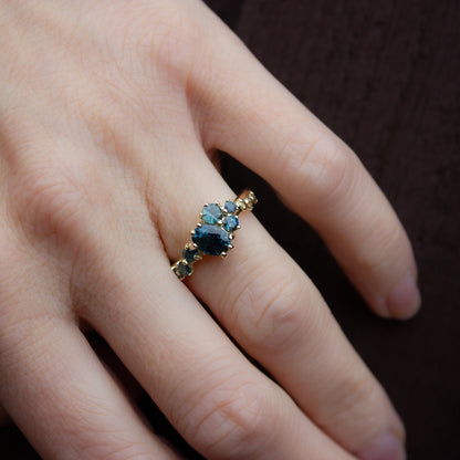 One Of A Kind Dryad V Ring - Teal Sapphires And Champagne Diamonds