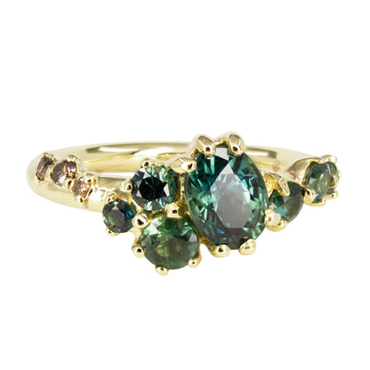 One Of A Kind Dryad V Ring - Teal Sapphires And Champagne Diamonds