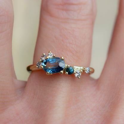 One Of A Kind Dryad II Ring - Blue Parti Sapphire And Salt & Pepper Diamonds - Irena Chmura Jewellery