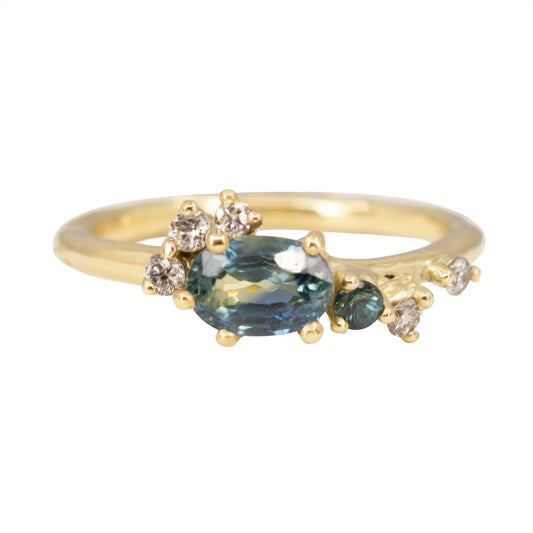 One Of A Kind Dryad II Ring - Blue Parti Sapphire And Salt & Pepper Diamonds - Irena Chmura Jewellery