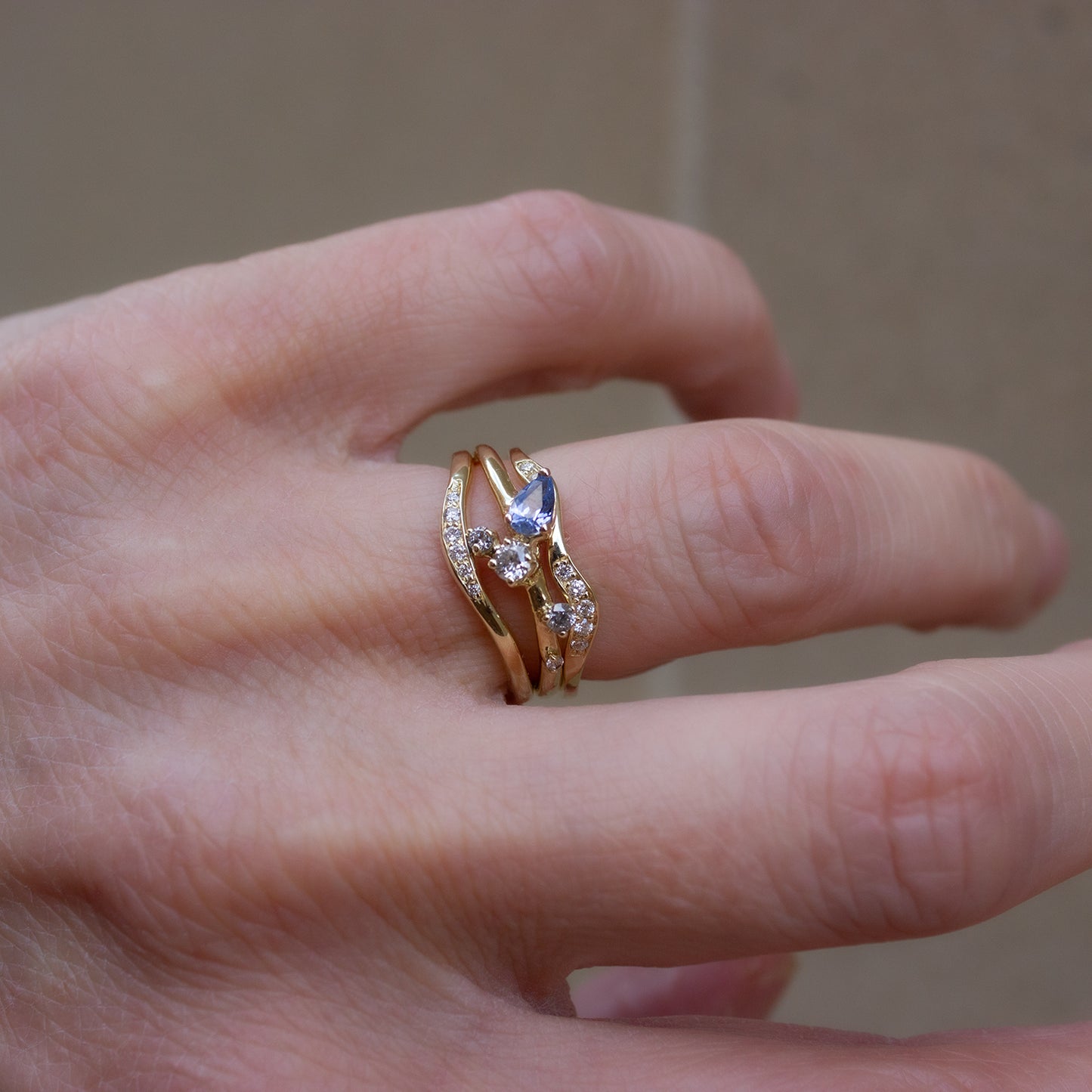 One Of A Kind Sayuri Ring - Blue Sapphire And Grey Diamonds