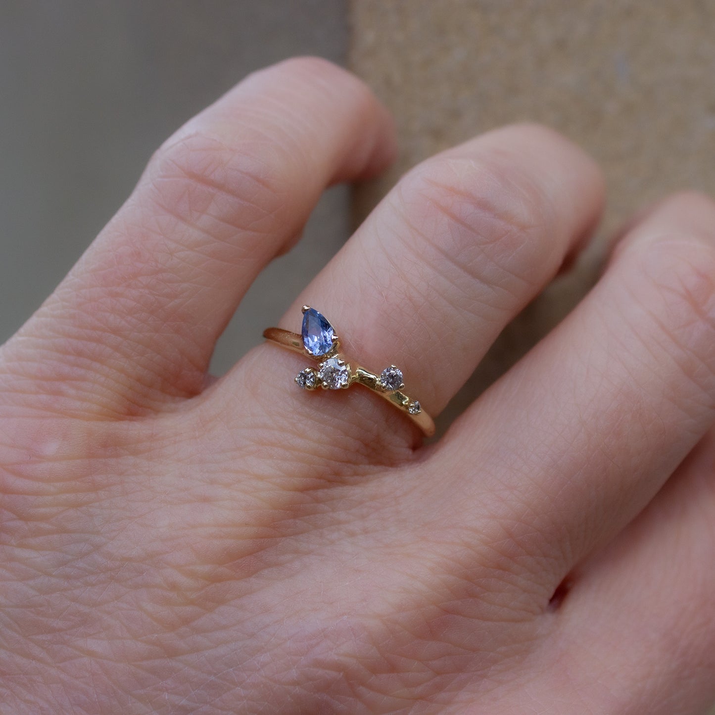 One Of A Kind Sayuri Ring - Blue Sapphire And Grey Diamonds