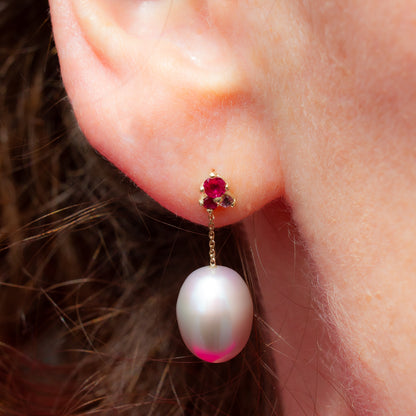 One Of A Kind Antheia Pearl Drop Earrings - Ruby And Sapphire