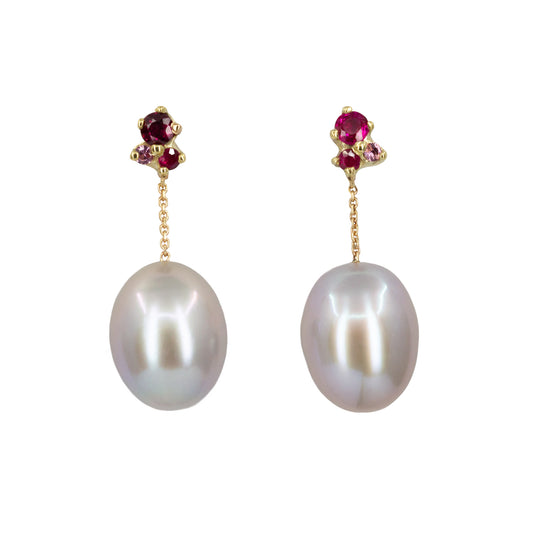 One Of A Kind Antheia Pearl Drop Earrings - Ruby And Sapphire