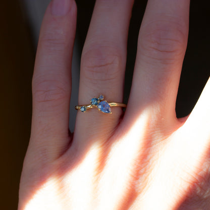 One Of A Kind Sayuri Ring - Pear Blue And Teal Sapphires And Champagne Diamonds - Irena Chmura Jewellery