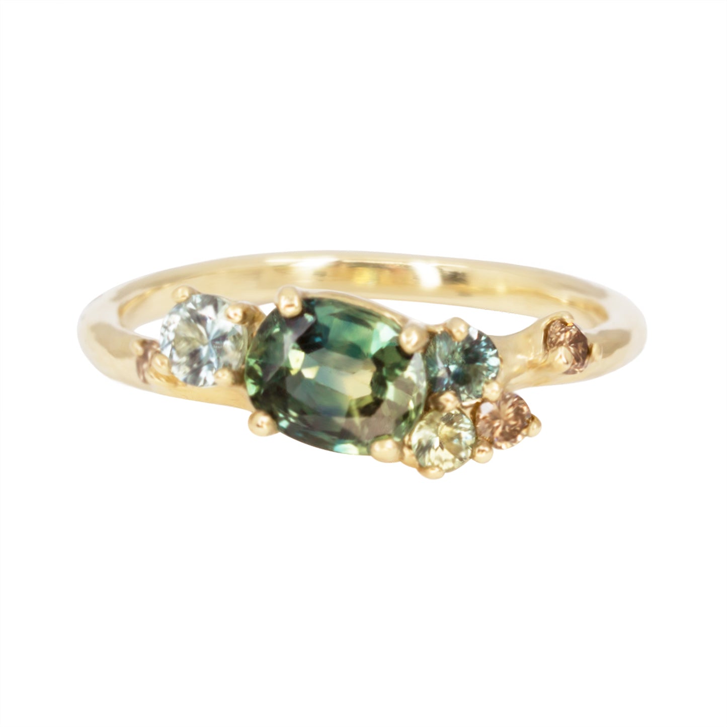 One Of A Kind Dryad IV Ring - Parti And Teal Sapphires And Champagne Diamonds - Irena Chmura Jewellery