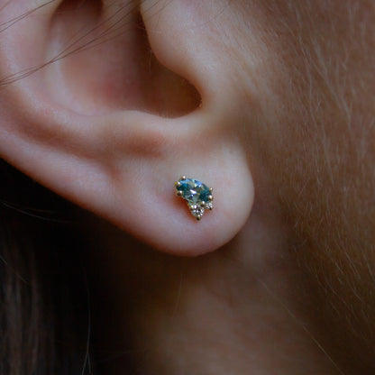 One Of A Kind Dryad II Stud Earrings - Teal sapphire and White Diamond - Pair