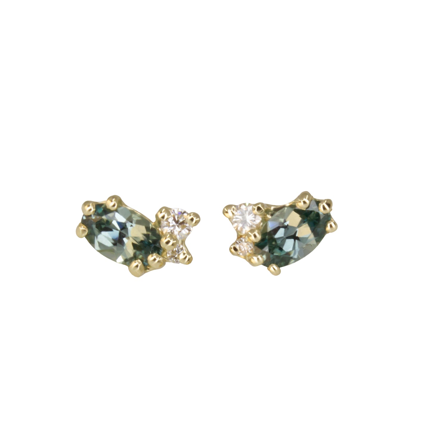 One Of A Kind Dryad II Stud Earrings - Teal sapphire and White Diamond - Pair